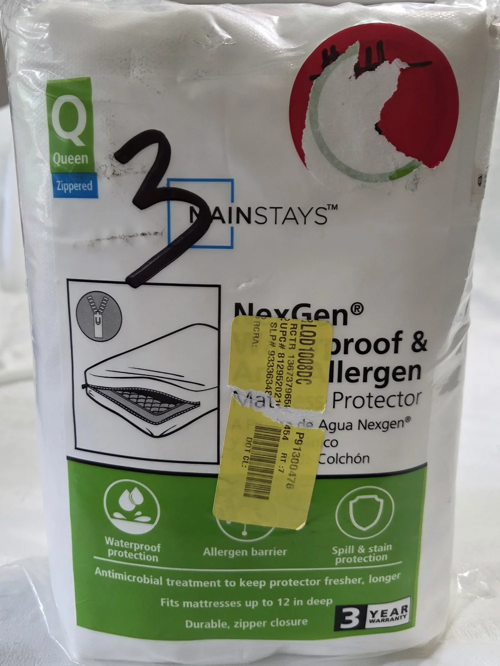 Mainstays Queen Zippered Waterproof & Allergen Mattress Protector Antimicrobial
